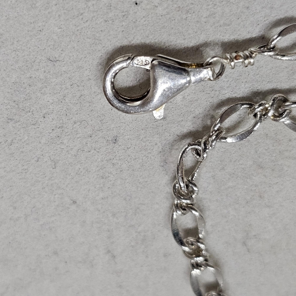 Pearl and 925 Silver Figaro Chain Bracelet Vintage - Picture 8 of 13
